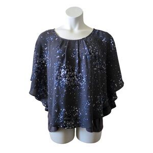 Elle Gray Floral Print Pancho Style Top • Light Flowy Spring Summer • Size XL